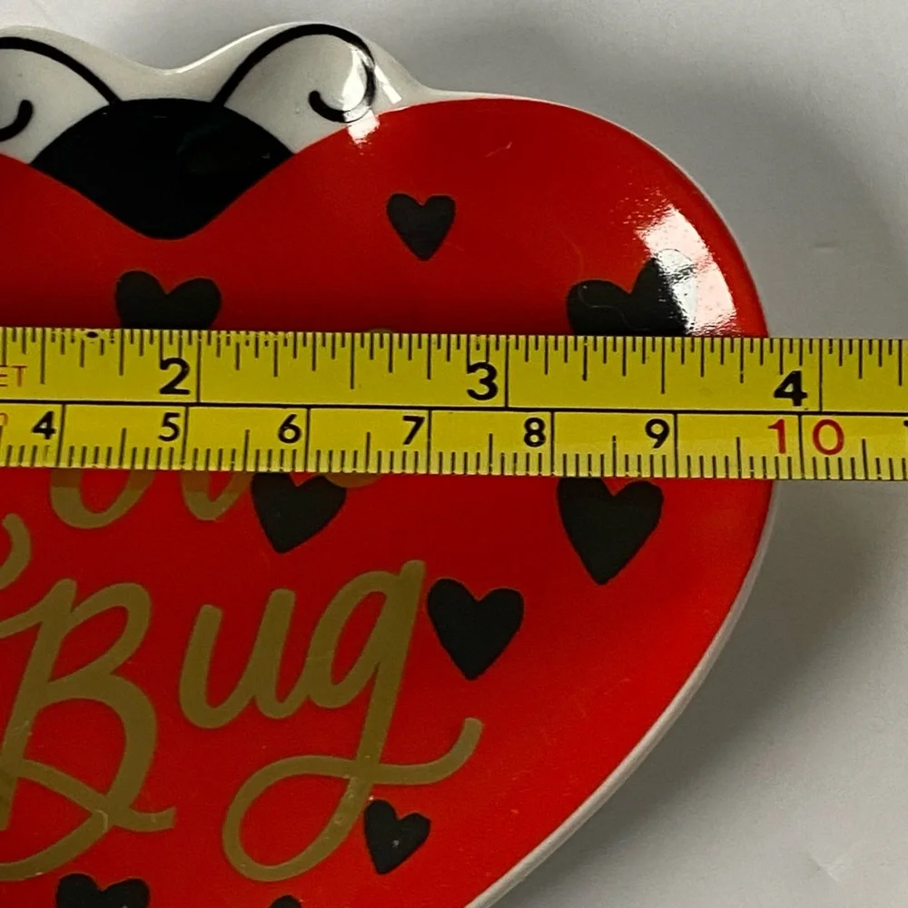 Ladybug Trinket Dish Ceramic Red Heart Valentines Decor 4” Love Bug Paper Source